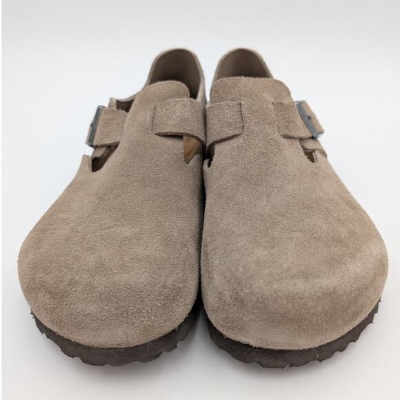 Birkenstock London Buckle Clog Suede Taupe Logo Unisex Size M4/W6 EU37 - Picture 2 of 12